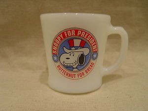 Fire King Snoopy for President Butternut Bread Dolly Madison Cakes Coffee Mug