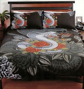 Miami Ink Snake Python Oriental Single Bed Quilt DOONA Cover Set Tattoo Bedding