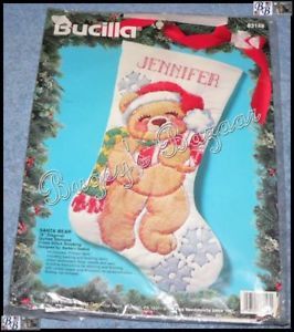 Bucilla Santa Bear Stamped Cross Stitch Christmas Stocking Kit B Sestok