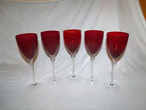 5 Tall Beautiful Handcrafted Crystal Ruby Red Depression Glass Vtg Wine Glasses
