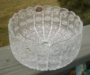 Antique Hand Cut Glass Crystal Queen Lace Serving Bowl