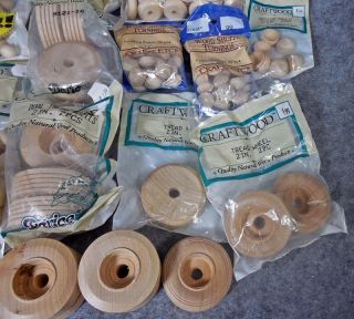 Lot of Wood Wheels Buttons Pegs Pins Parts Hobby Crafts Toys Supplies
