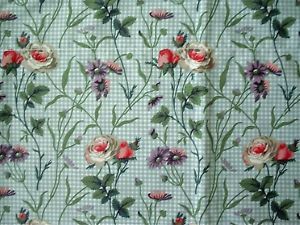 Laura Ashley Floral Vines Shabby Curtain Valance Green Pink Gingham 84 Inches