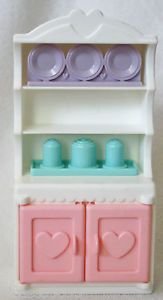 Vtg '90s Dollhouse Doll Furniture Hutch China Cabinet Dining Room Loving Family