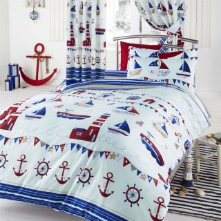 Nautical Themed Single Duvet Cover Pillowcase Set Bedding New