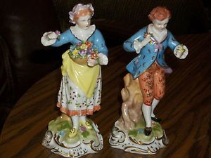 Antique Pair of Carl Thieme Potschappel Dresden Courting Couple Figurines