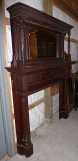 Antique 1880 Victorian Queen Anne Carved Mahogany Fireplace Mantel w Over Mirror