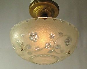 Vintage Chandelier Pendant Antique Glass Lamp Shade Deco Flush Mount 1930s