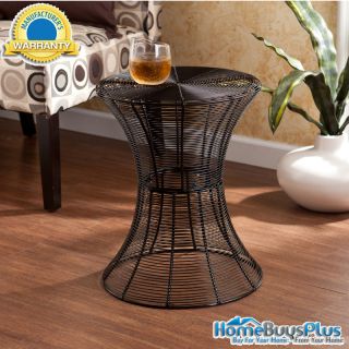 Indoor Outdoor Round Metal Accent Table Black Modern End Patio Porch Furniture