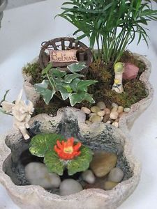 Dollhouse Miniature Garden Fairy Gnome Hobbit Planter with Water Feature Pond