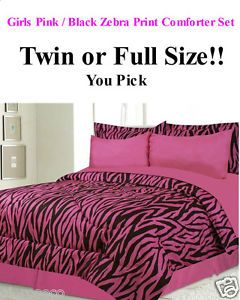 Girls Pink Black Zebra Print Twin Full Comforter Set with Sheets New Bed 2769