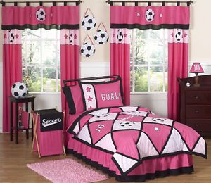Sweet JoJo Designs Pink Soccer Ball Sports Kid Teen Twin Size Girl Bedding Set