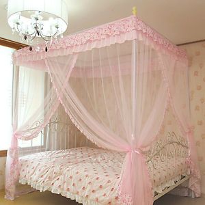 Pink Luxury 4 Post Lace Bed Canopy Frame Set Mosquito Net New