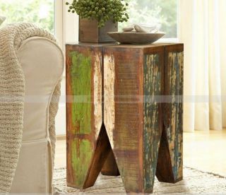 Reclaimed Rustic Wood Multi Color Square End Table Side Table Bedside Nightstand