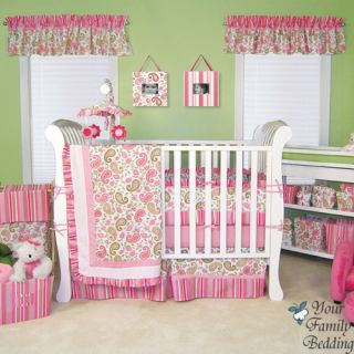Baby Girl Pink Green Paisley Boutique Crib Nursery Linen Bedding Quilt Cot Set