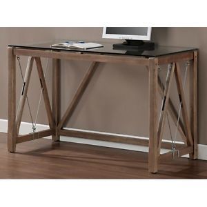 Cable Glass Top Weathered Grey Oak Finish Home Office Laptop Writing Table Desk