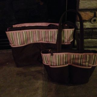 Girls Pink Striped Diaper Bag 2 Pieces