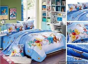 Twin Queen King Duvet Cover Comforter Set 5pc Blue White Winnie The Pooh Bedding