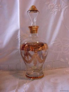 Vtg New in Box Crystal T Murano Italian Glass Decanter 6 Glasses Etched 24 Karat