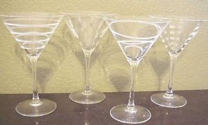 Mikasa Cheers Crystal Stemware Etched Martini Glasses Set of Four