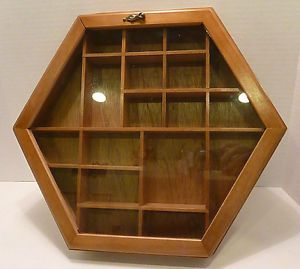 Wood Glass Knick Knacks Wall Hanging Shadow Box Shelf Curio Cabinet Display Case