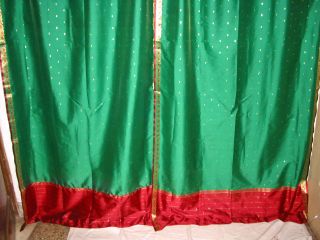 2 Green Red Silk Sari Curtain Drape India Curtains Window Dressing Panel 84"