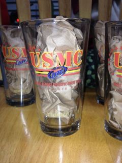 United States Marine Corps USMC Pint Beer Glasses Miller Lite Set of 6