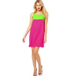 Ladies Chiffon Sundress Party Mini Vest Dress Sleeveless Tank Tops Block Color