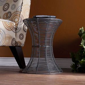 Silver Round Metal Iron Accent End Table Indoor Outdoor Furniture SEI OC6604
