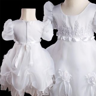 Baby Flower Girls White Layers Juliet Sleeves Baptism Wedding Pageant Dress New
