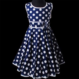 Navy Blue White Polka Dots Girls Pageant Party Dress Size 4 8Y