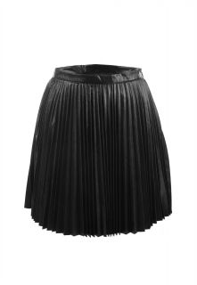 Women Black Faux Leather Wet Look Pleat Short Mini Skater Skirts