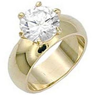 Round Solitaire Wide Band Engagement Ring Yellow Gold EP 4 5 Ct Cubic Zirconia
