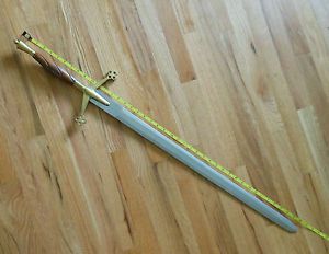 Claymore Sword 3 1 2 Feet Long Carved Wood and Metal Handle Stainless Steel