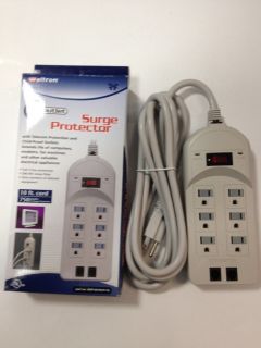 6 Outlet Surge Power Strip with 10ft Cord and Fax Modem Protection