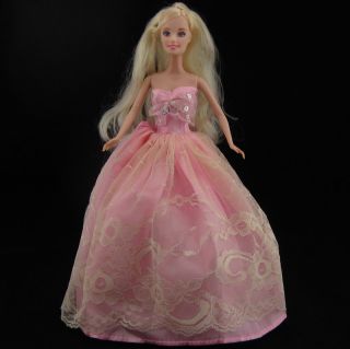 New Pink Princess Barbie Clothes Dress Gown Wedding for Barbie Dolls Girl Gift