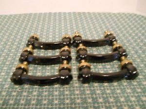 Six 6 Vintage New Old Stock Black Glass Drawer Dresser Cabinet Chest Pull Handle