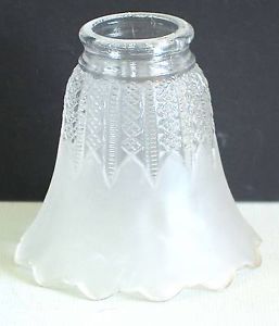 Vintage Frosted Glass Lamp Shade Embossed Sconce Tulip Shape Scalloped Edge
