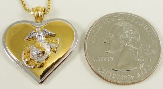USMC Sterling Silver 24K Yellow Gold Plated Always in My Heart Pendant Necklace