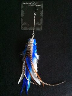 Gorgeous Long Grizzly Blues White Feather Extension Hair Clip