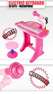 Girl Toy Dollhouse Fits Barbie Size Doll Kids Pink Piano Musical Keyboard Mic