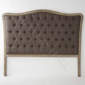 Grey Limed Oak Queen Headboard Tufted Linen Upholstery
