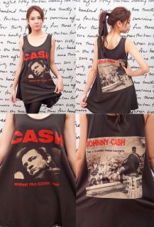 Johnny Cash Newport Folk Country Women T Shirt Dress Tank Top Tunic Size M L