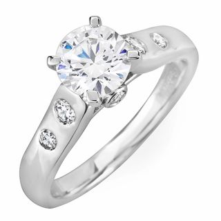 GIA Certified Round Cut Set Diamond Engagement Ring 1 43 Carat 18K White Gold