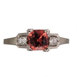 Vintage 1 01ct Brown Orange Sapphire 1940s Art Deco Platinum Diamond Ring