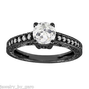 1 01 Carat Vintage Style 14k Black Gold White Topaz Diamond Engagement Ring