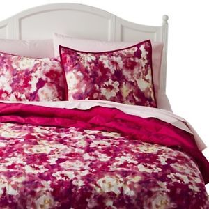 New Girls Kids Hot Pink Watercolor Floral Twin Quilt Bedding Set w Sham