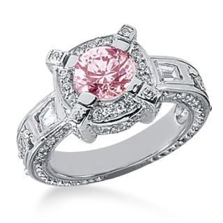 Sparkling 1 76 Carat Pink Center Diamond Anniversary Ring White Gold 14k