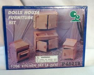 Dollhouse Miniature Kitchen Furniture Kit Wood Craft Doll House Free SHIP