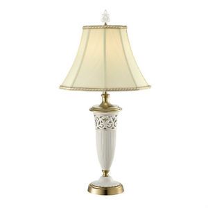 Lenox Table Lamp White Porcelain Cream Fabric Shade Brass Base Gold 150 Watt New